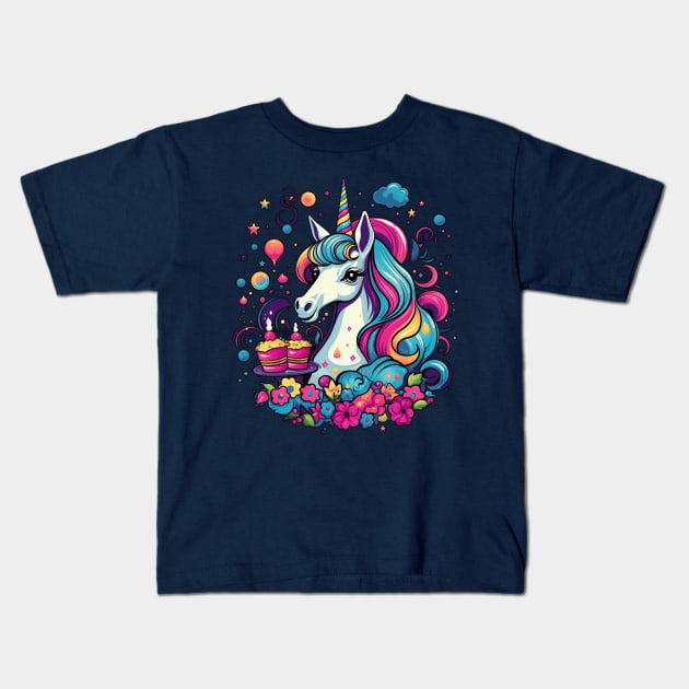 Unicorn Birthday Girl Kids T-Shirt by MetaBrush